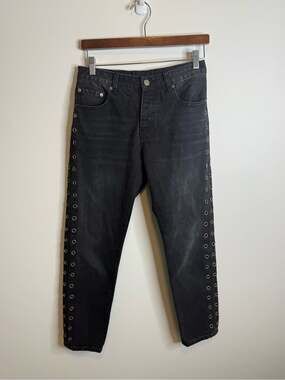 NEON BLONDE black grommet jeans open holes straight leg size 26